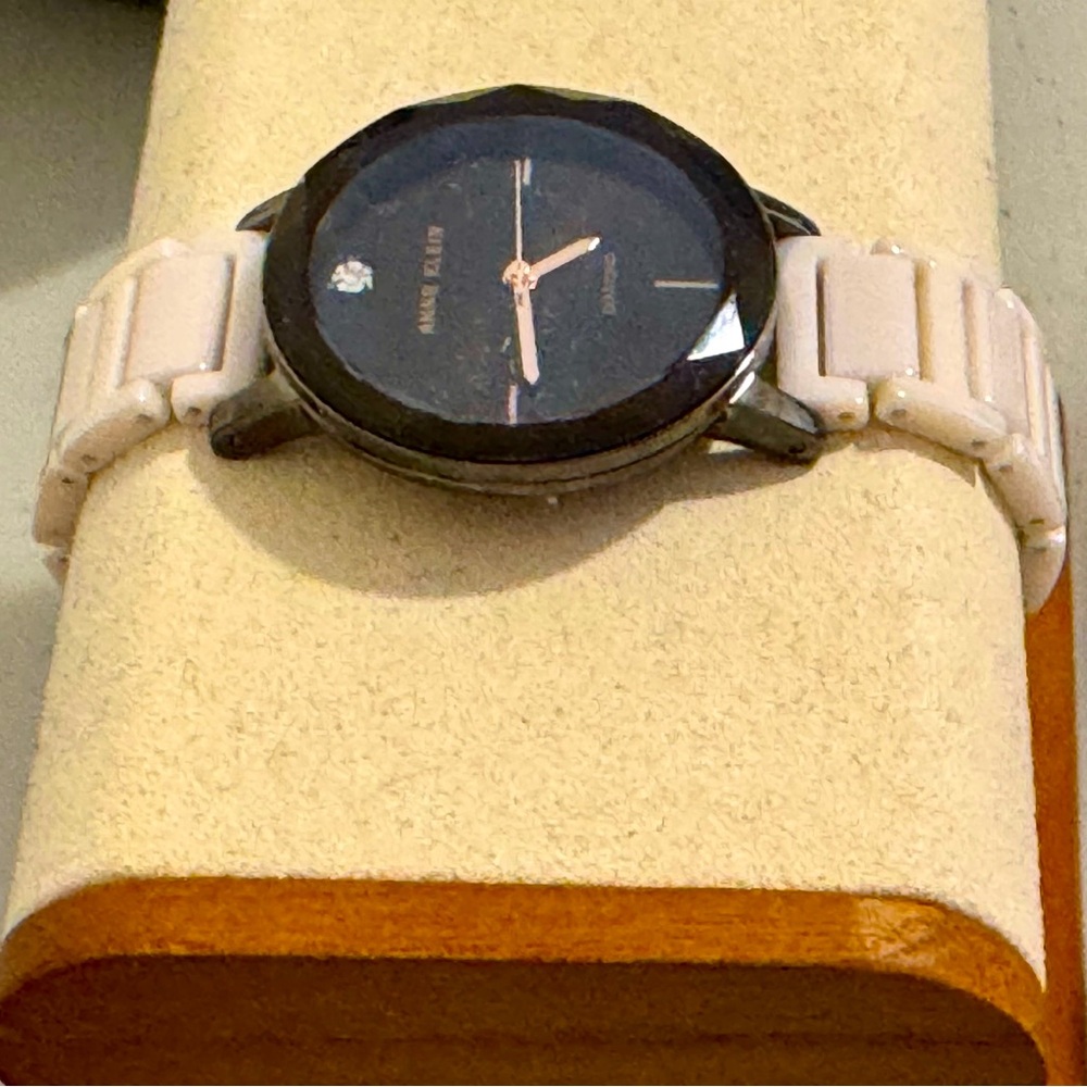 DIAMOND Set Dial Ladies🥂Champagne Blush Pink Ceramic Band Watch ANNE KLEIN - Picture 4 of 7